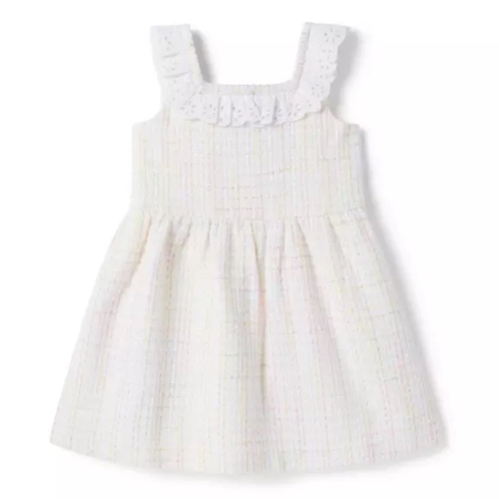 Janie & Jack Size 4 White Pastel Tweed Sleeveless Dress